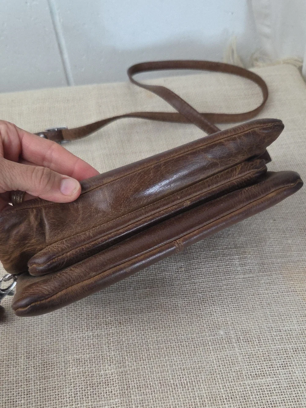Adrian Klis Bison Leather Handcrafted Artisan Organizer Crossbody Bag